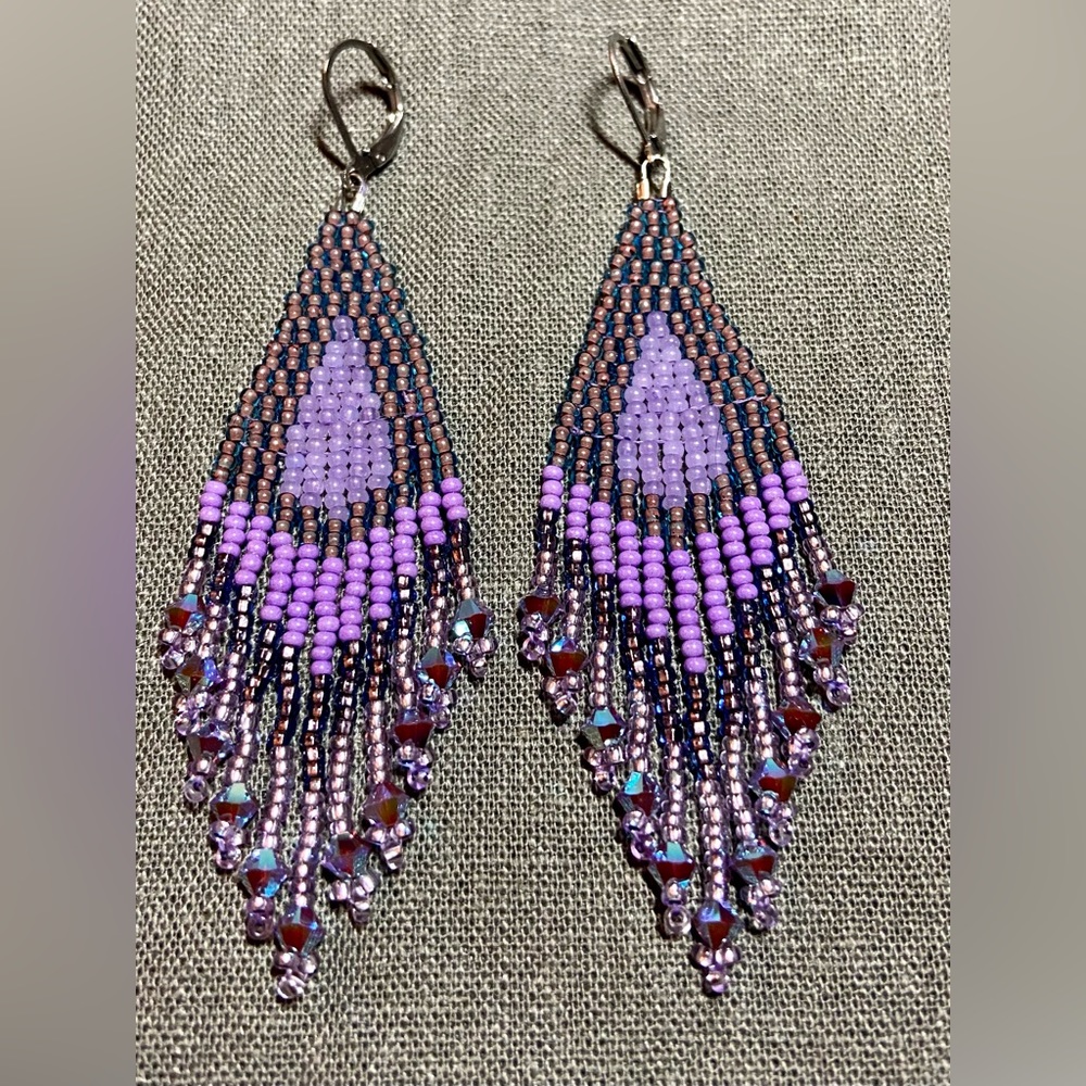 Purple Paradise Teardrop Beaded Earrings